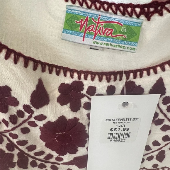 Nativa Midi Mexican Dress Cream and Maroon Size M NWT - Picture 4 of 5